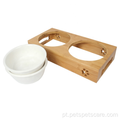 Pet Food Bowl com suporte de bambu elevado